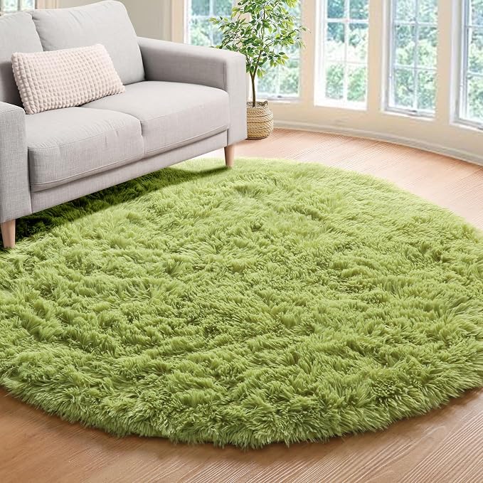 Grass Green Round Rugs 5ft for Bedroom Living Room, Fluffy Circle Area Rug for - Image 8