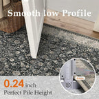 4ft Round Black Beige Vintage Floral Washable Rug - Image 8
