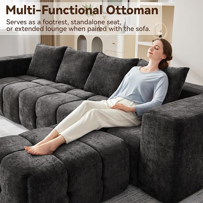 Large Boneless Ottoman, Upholstered Cloud Ottomans - Image 6