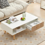 Coffee Table with Storage, Mid Century Boho Wood Center Table with Open Storage - Image 3