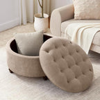 HUIMO 30-Inch Round Storage Ottoman, Modern Button Tufted Coffee Table - Image 7