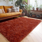 Amdrebio Terracotta Rust Furry Area Rug 5x7 - Image 3