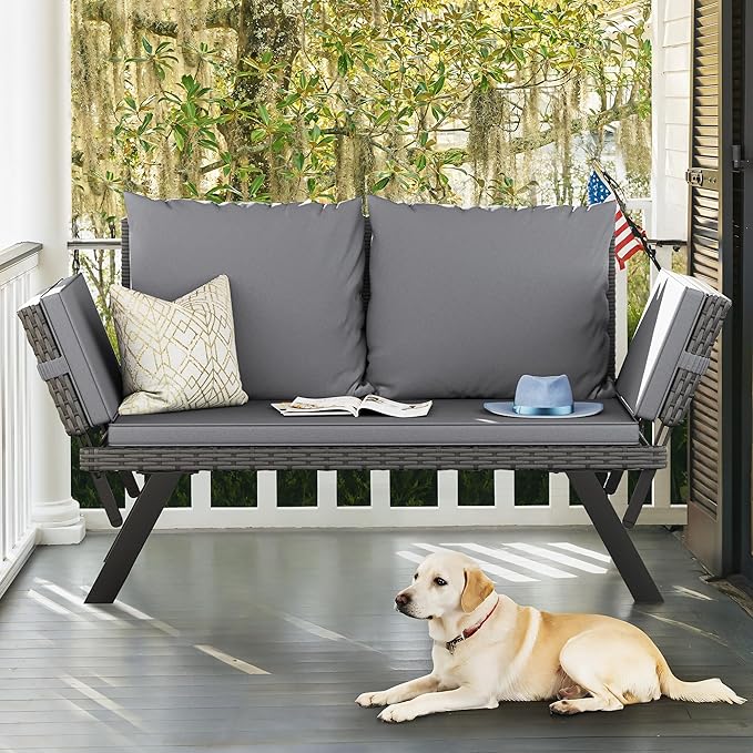 Flamaker Outdoor Convertible Sofa, Woven Rattan Patio Furniture Sunbed - Image 4