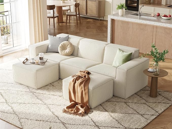 LINSY HOME Oversized Modular Sectional Sofa, Corduroy Sectional Couches by LINSYHOME
