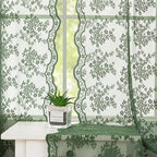 YJ YANJUN Vintage Lace Curtains 63 Inch Length-Victorian Floral Dark Olive - Image 4