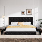 Allewie King Size Black Metal Faux Leather Platform Bed Frame - Image 3
