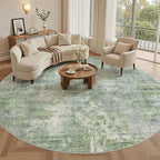 Soalmost Round Rugs 8ft Living Room Circle Area Rug 8x8 Green/Ivory Vintage | - Image 3