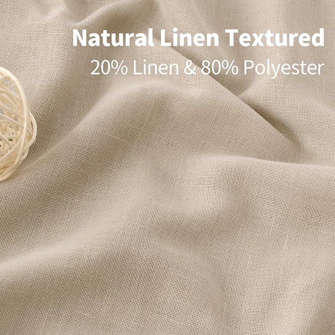 YoungsTex Tan Linen Semi Sheer Curtains 63 Inch Length - Image 4