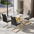 5-Piece Dining Table Set for 4, Modern Rectangular Glass Table by KATBOCFurniture
