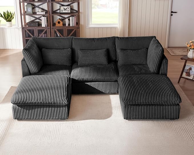 115" Oversized Corduroy Couch Modular Sectional Sofa, Washable Cloud Couch by CHICHOUSE