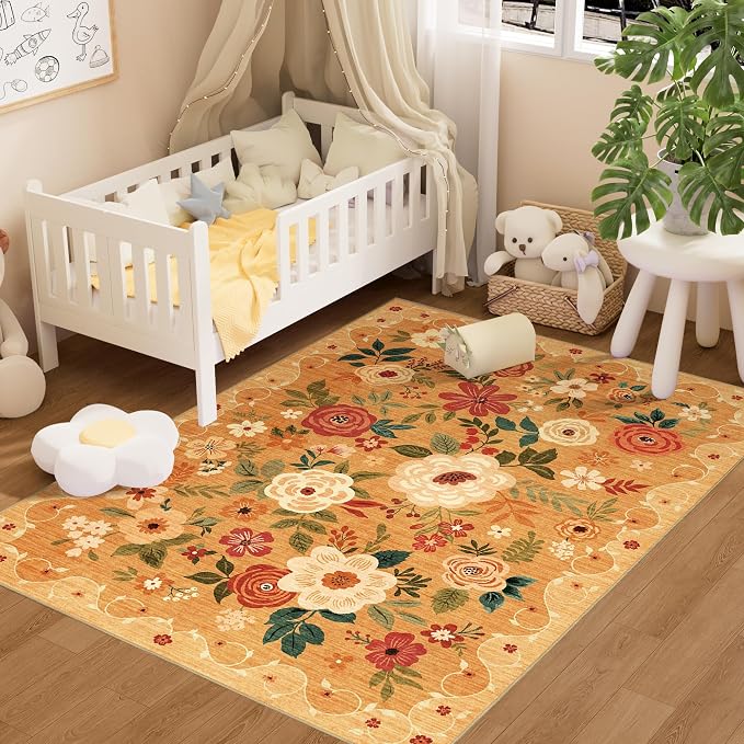 DUKINO 3x5 Area Rug, Floral Washable Rug by DUKINO
