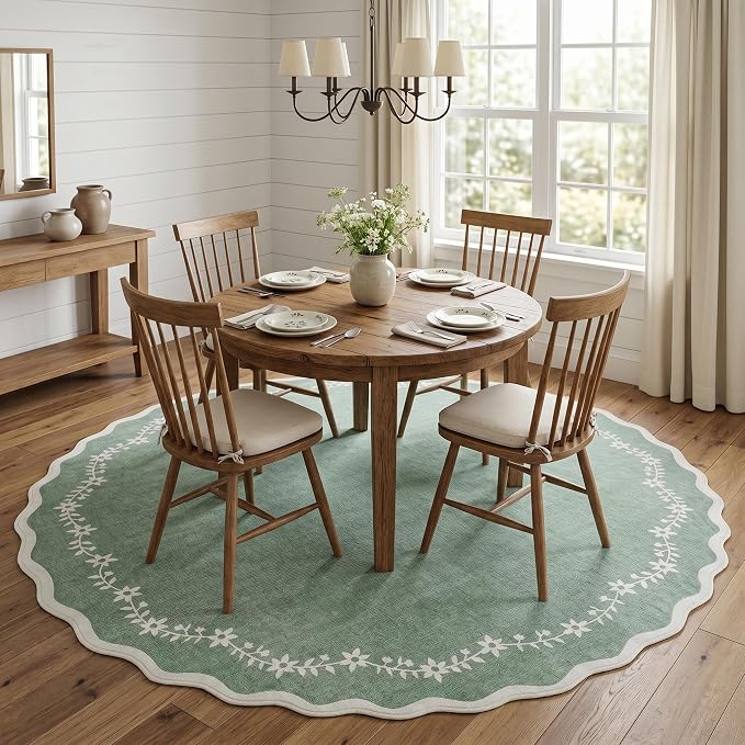 GarveeHome Round Area Rug 5ft Scalloped Washable Circle Rug - Image 3