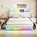 Music Player Bed with Bluetooth Speakers, Queen Size Smart Bed, USB&Type C by BIOEVER