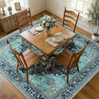 RELEANY Washable Area Rug, Square 8'x8', Teal | Non-Slip, Water Repellent - Image 2
