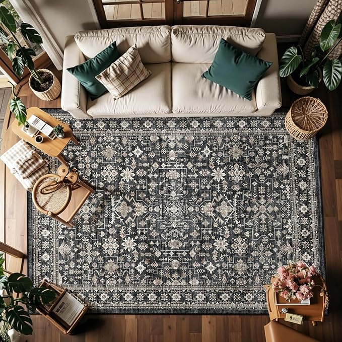 Grey Area Rug 5x7 for Living Room Bedroom | Low Pile; Non Slip;Machine by WelcometoBabovid
