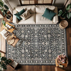 Grey Area Rug 6x9 for Living Room Bedroom | Low Pile; Non Slip;Machine - Image 2