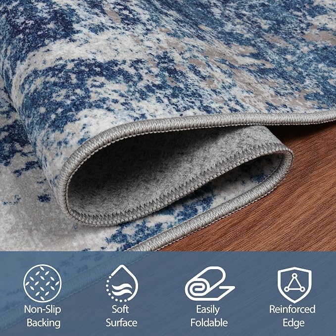 8x10 Area Rugs for Living Room Washable Bedroom Dining Room Blue Grey White | - Image 3