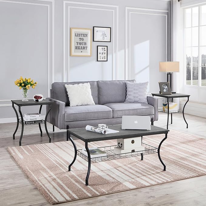 VECELO 3 Pieces Living Room Table Sets, Coffee and End Tables - Image 2