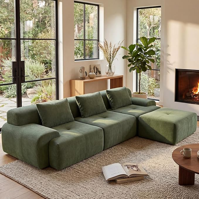 GRUSIGN 108'' Modular Sectional Boneless Sofa, Tufted Sectional Couches by GRUSIGN
