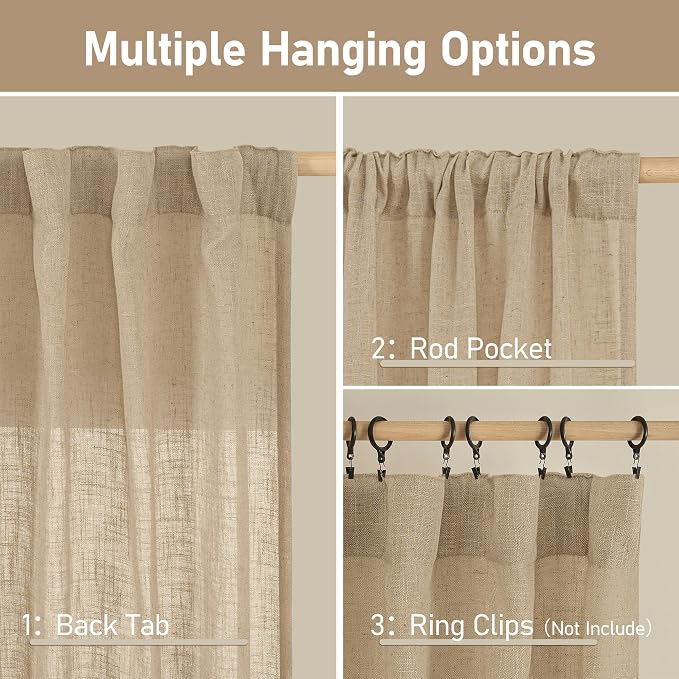 Brown Linen Boho Curtains 68 inch Length 2 Panels, 52 x 68 Inch | Light - Image 3