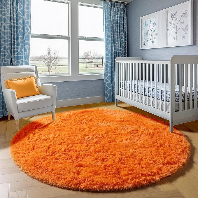 Orange Round Area Rugs 4ft for Bedroom Living Room, Fluffy Circle Rug for Kids - Image 7