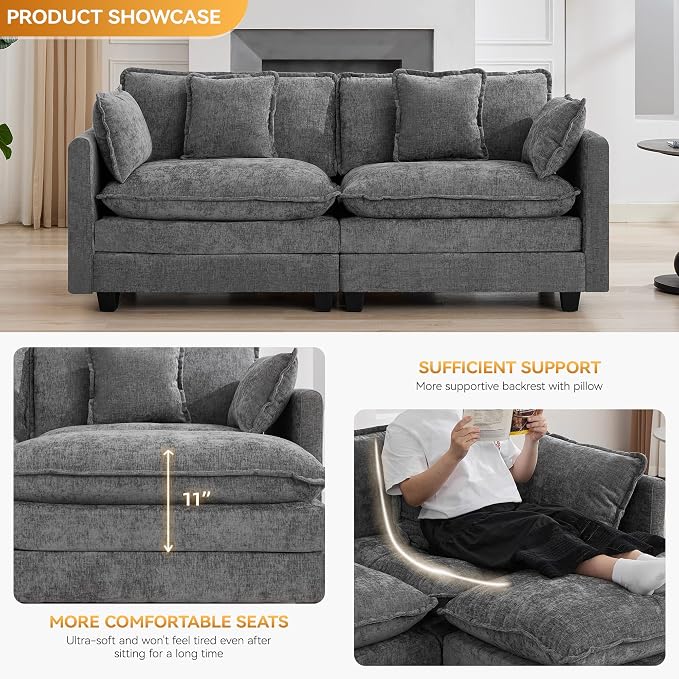 76'' Cloud Deep Seat Loveseat, Upholstered Chenille Modular 2-Seats Sectional - Image 3
