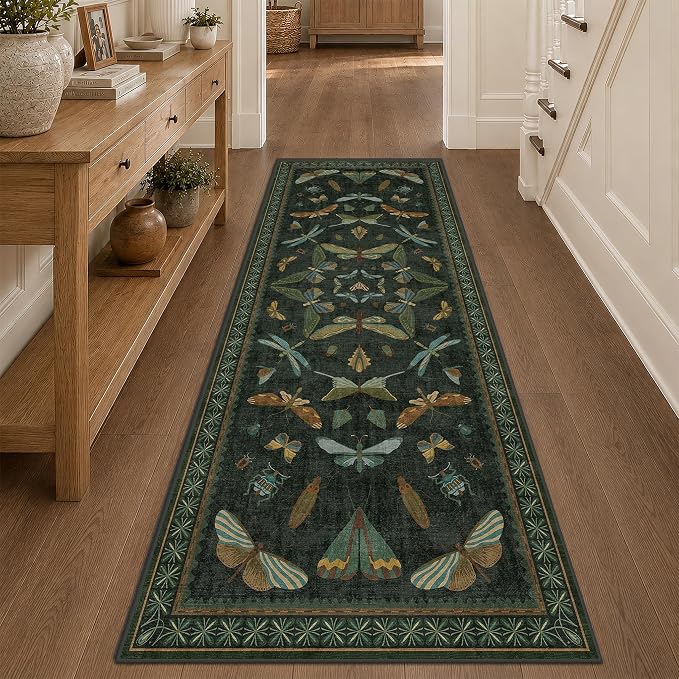 3x8 Dark Green Long Hallway Runner Rug - 8ft Washable Non Skid Wide Runner Rugs by HazoHaus