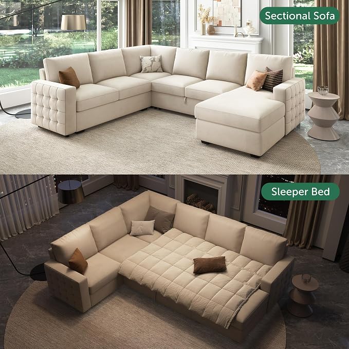 HONBAY Sectional Couch with Pull Out Bed, Sectional Sleeper Sofa with Storage - Image 3