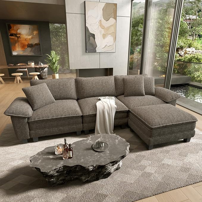 HERA'S HOUSE 124" Modular Sectional Sofa, Oversized L Shaped Couches by HERASHOUSE