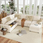 Hanherry Sectional Couch with Pull Out Sofa Bed, Chenille Sleeper Sofa with - Image 8