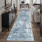 Soalmost Abstract Runner Rug 2x12 Hallway Kitchen Runners Blue/Grey | Stain - Image 3