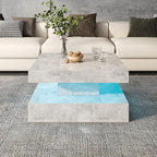 HedoAjim Grey LED Coffee Table for Living Room, Living Room Table 2-Tier Square - Image 6