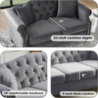 57" Chesterfield Grey Velvet 2-Seater Sofa - Image 5