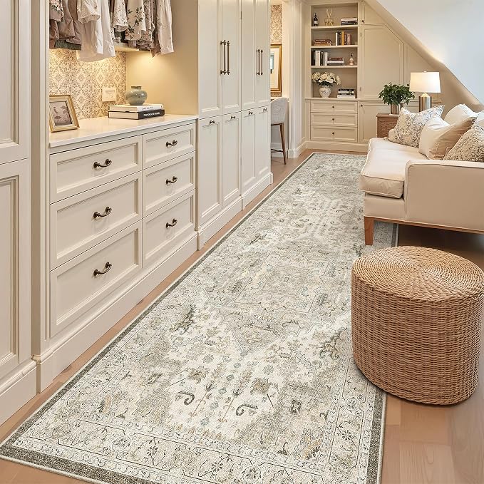 Madane Hallway Runner Rug 3x10 Washable Kitchen Runners 10ft, Ivory/Brown | - Image 3
