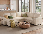 LINSY HOME Sectional Sofa with Pull Out Bed, 6 Seats Corduroy Reversible by LINSYHOME