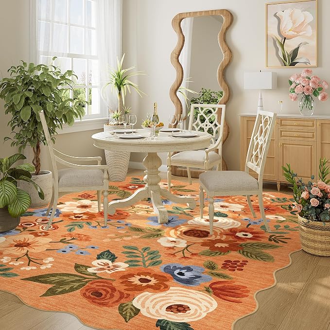 DUKINO 5x7 Area Rugs for Bedroom, Floral Washable Rug Non Slip, Stain Resistant - Image 3