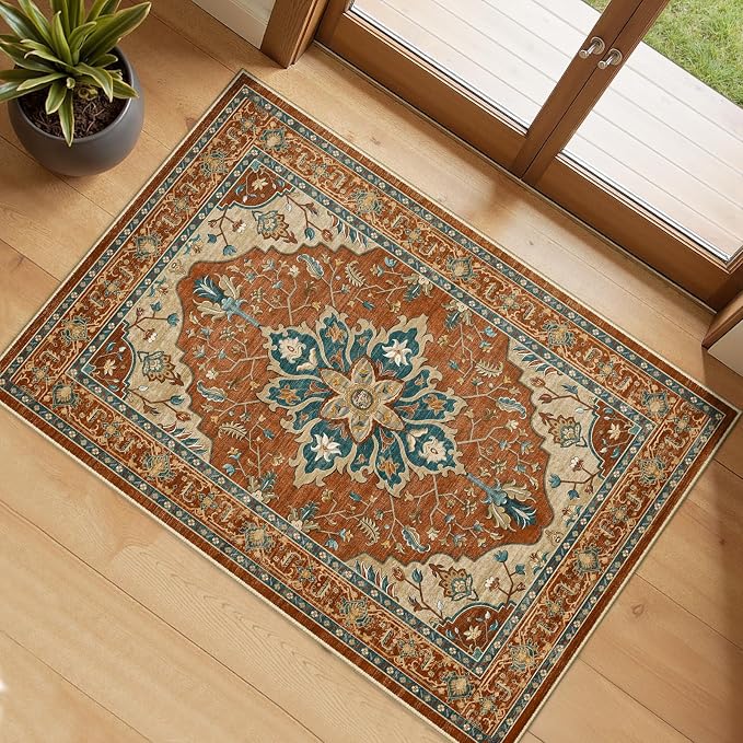 RELEANY Washable Area Rug, Small 2'x3', Water Repellent, Pet Friendly, Vintage by RELEANY
