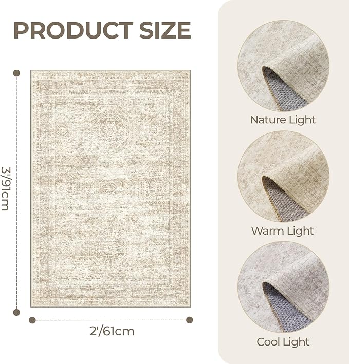 2x3 Rug Non Slip, Small Washable Entryway Rug, Runner - Image 2