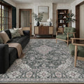 8x10 Black Grey Retro Floral Washable Area Rug by HUGEAR