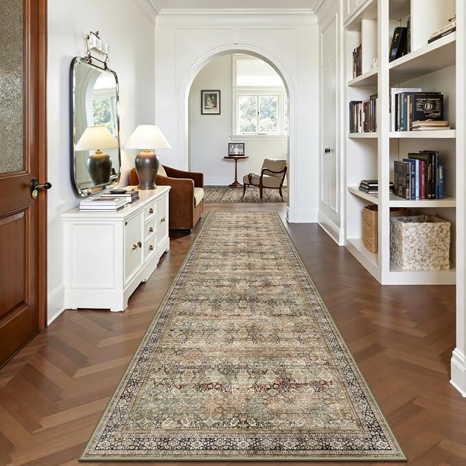2x10 Hallway Runner Rug, Washable Vintage Retro Long Runner Rugs - Image 5