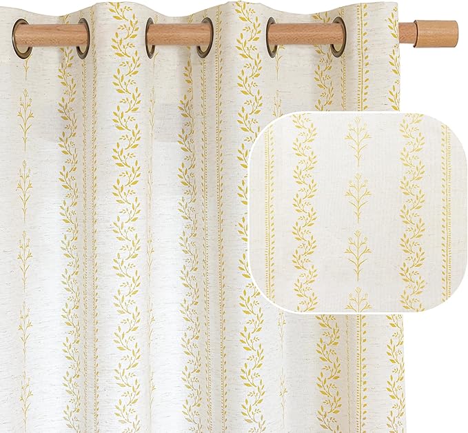 BGment Mustard Yellow Vintage Floral Linen Curtains by BGment