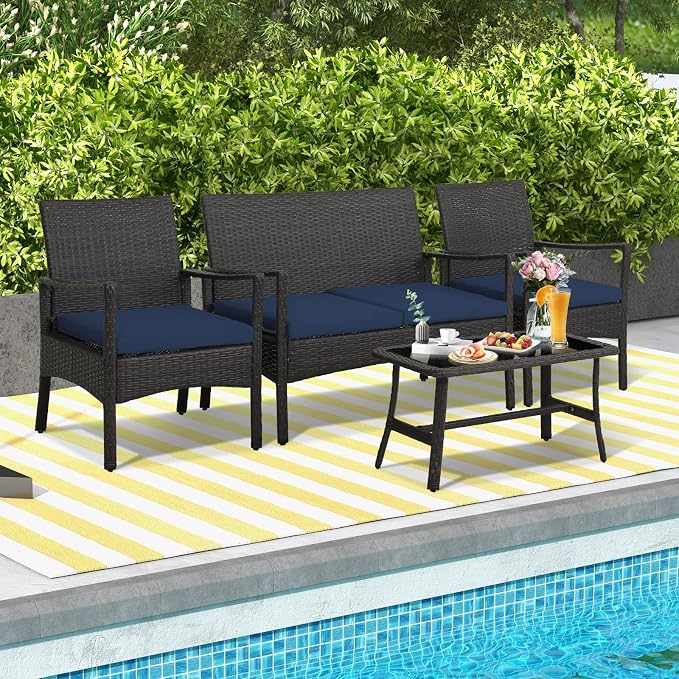 Tangkula 8 Pieces Outdoor Conversation Set, Patio PE Wicker Sofa - Image 8