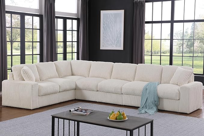 Ball & Cast 146" Oversized Modular L-Shaped Sectional Couch, Large Corduroy by BallCast