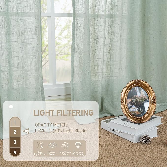 Light Sage Linen Curtains 45 Inches Long - Image 4