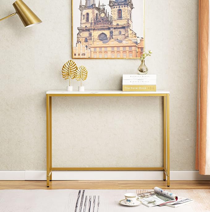 loglus Small Console Table for Entryway, Faux Marble MDF Sofa Table - Image 2