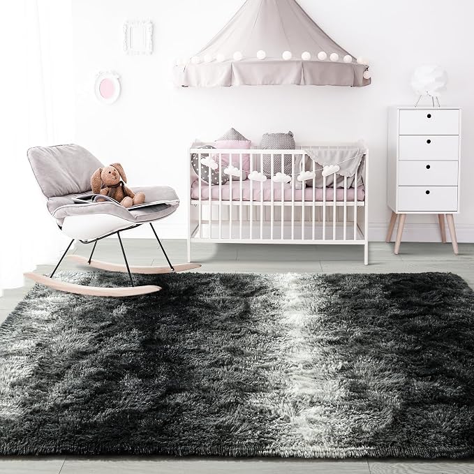 6x9 Large Black and White Fluffy Area Rug Non-Slip - Image 7