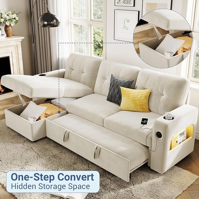 GarveeHome 84 Inch Sleeper Sofa Couch, L-Shaped Couches, Convertible Pull Out - Image 4