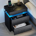 LIKIMIO Night Stand with Charging Station, Modern Black Nightstand with LED by LIKIMIO