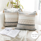 Gray Boho Throw Pillow Cover 22x22, Square Woven Textured Pillowcase, Modern - Image 5