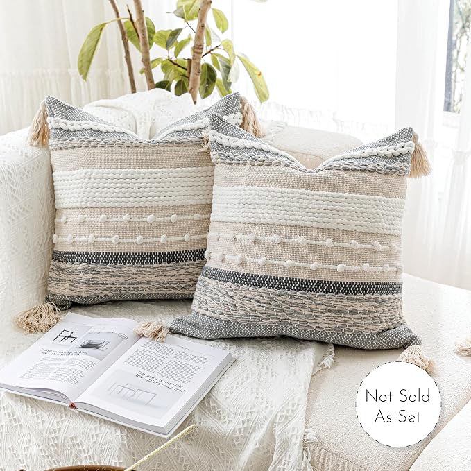 Gray Boho Throw Pillow Cover 18x18 Grey Decorative Accent Pillow - Image 6